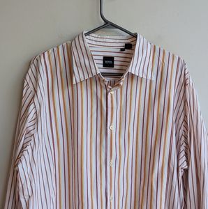 Hugo Boss 100% cotton striped button down dress shirt